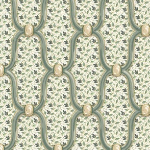 Sm Ogee Nouveau Leaves - Soft Green + White