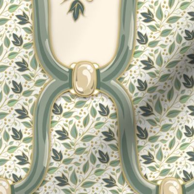 Sm Ogee Nouveau Blossom - Green-White-Cream Solid