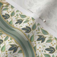 Sm Ogee Nouveau Blossom - Green-White-Cream Solid