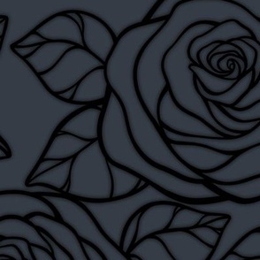 Large Rose Cutout Pattern - Charcoal and Black