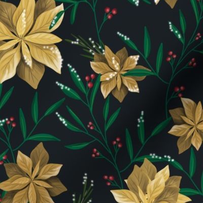 Floral Christmas Gold Pattern