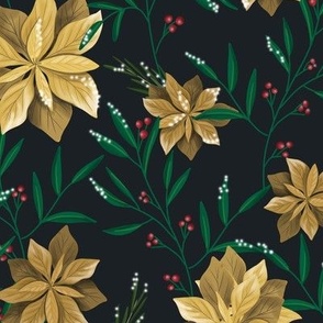 Floral Christmas Gold Pattern