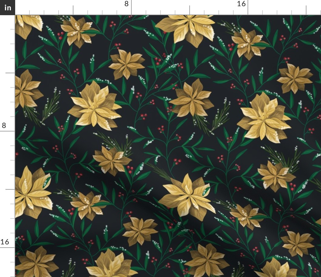 Floral Christmas Gold Pattern