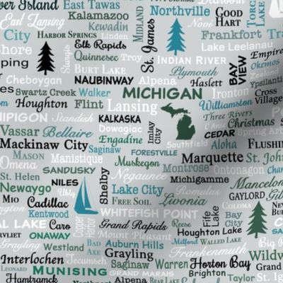 Michigan Cities Gray Green And Teal Small
