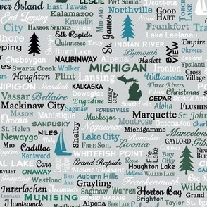 Michigan Cities Gray Green And Teal Small