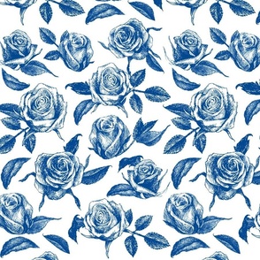 Ink Roses - blueberry & white