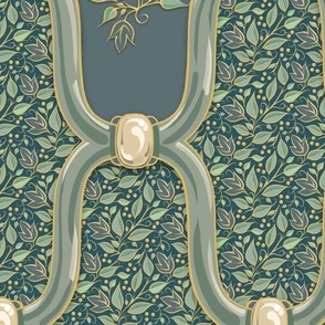 Ogee Nouveau Blossom - Blue Gray Green Green Leaves