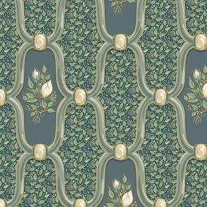 Sm Ogee Nouveau Blossom - Blue Gray Green Green Leaves