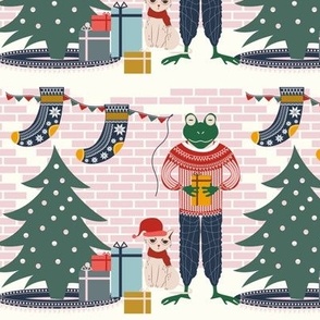 Sweater Frog and Cat Christmas