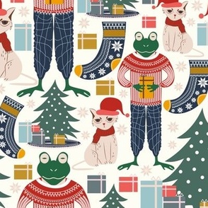 Christmas Cat and Sweater Frog