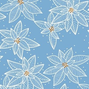 Blue Christmas Flowers - Poinsettias - bright contemporary floral