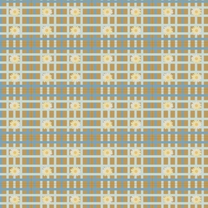 blue brown daisy plaid