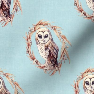 Sooty Owl on Linen Pale Blue