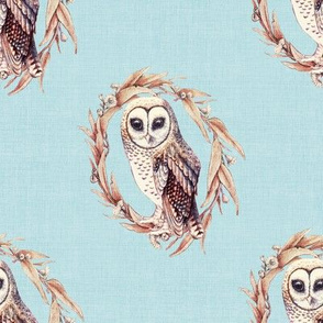 Sooty Owl on Linen Pale Blue