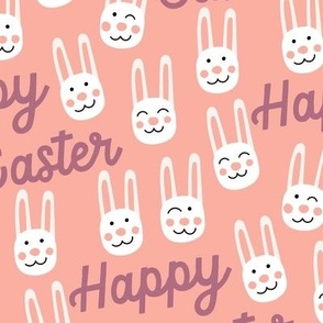 Happy Easter bunnies on pink