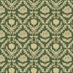 Damask Floral Green Gold