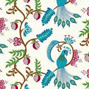 Peacock Indian Floral Blue Green