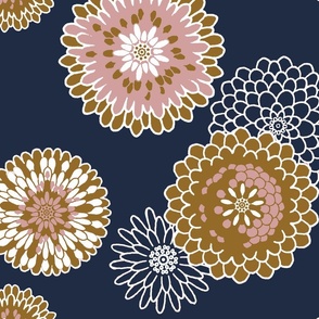 Chrysanthemums Warm on Pageant Blue