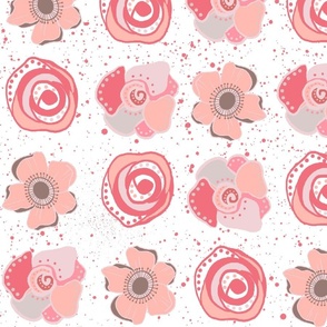 Fun Girly Flowers in Pinks and Grey and Splatter LARGE SCALE