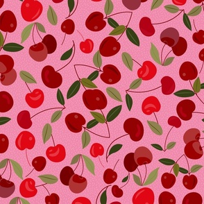 Big cherries pink background