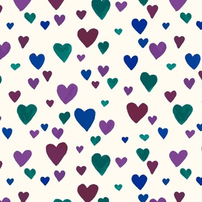 vertical watercolour hearts - dark pastel