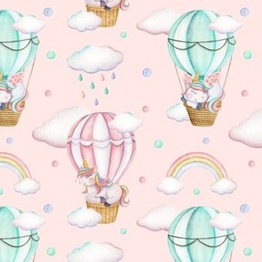 Cute unicorns and air balloon