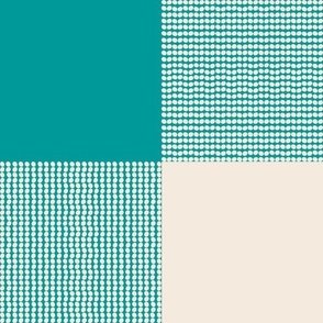 Fun Pearls and Dots Textured Buffalo Checks Jewel Tones Mix Large Whimsical Funky Retro Checks Pattern in Bright Colors Persian Green Blue Turquoise 009999 Dynamic Ivory White Beige F0E9DD Dynamic Modern Geometric Abstract