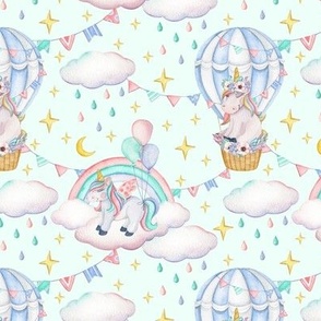 Cute unicorns. Blue background