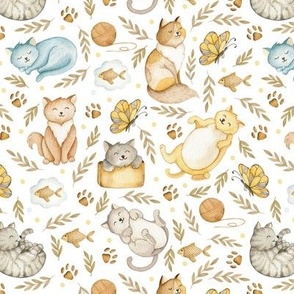 Cute cats. White pattern