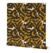 Historical Victorian Forest with Animals on a Gold Mustard Yellow background