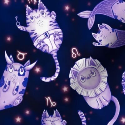 Cat Zodiac Signs (mid scale) purple