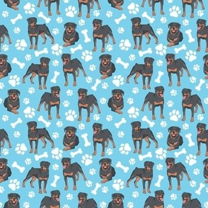 Rottweilers Paws and Bones Blue Background