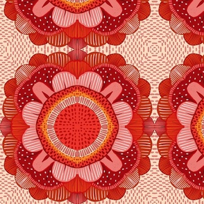 Red, pink, burgundy flower on dots 