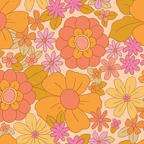 Orange Flowers Fabric, Wallpaper and Home Decor