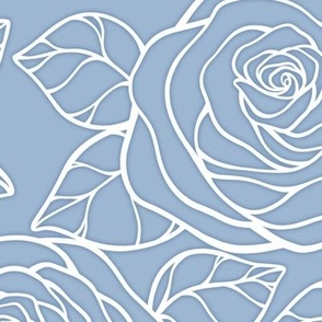 Large Rose Cutout Pattern - Powder Blue and White