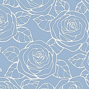 Rose Cutout Pattern - Powder Blue and White