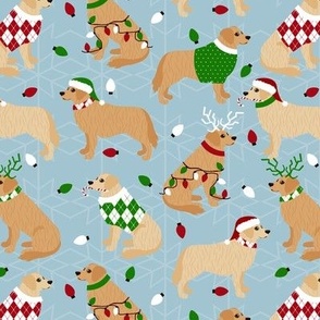 Golden Retriever Christmas Blue