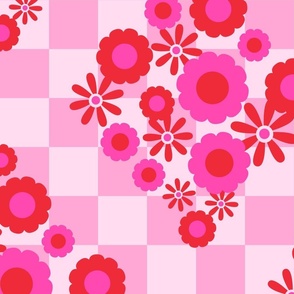 Diamond Floral Valentines Love Checkerboard in Pink and Red - LARGE Scale - UnBlink Studio by Jackie Tahara