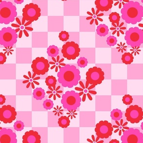 Diamond Floral Valentines Love Checkerboard in Pink and Red - MEDIUM Scale - UnBlink Studio by Jackie Tahara