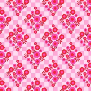 Diamond Floral Valentines Love Checkerboard in Pink and Red - SMALL Scale - UnBlink Studio by Jackie Tahara