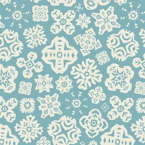 Cut Paper Snowflakes Christmas Winter Holidays in White and Pale Blue - MEDIUM Scale - UnBlink Studio by Jackie Tahara