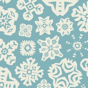 Cut Paper Snowflakes Christmas Winter Holidays in White and Pale Blue - LARGE Scale - UnBlink Studio by Jackie Tahara