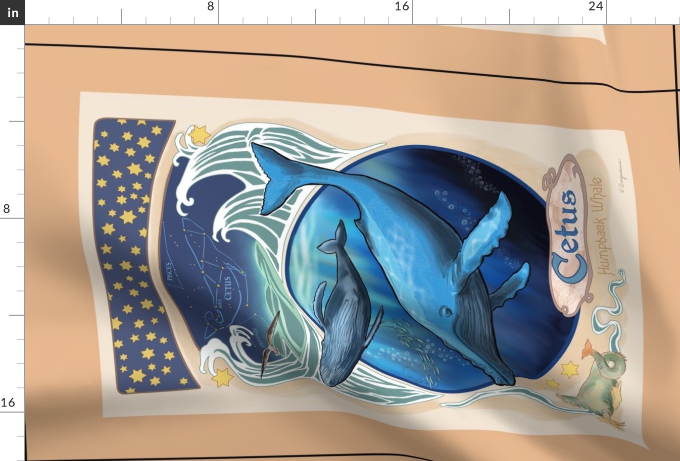 Art Nouveau Humpback Whale Wall Hanging