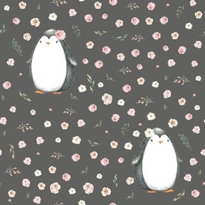 pink rose penguin grey