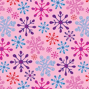 Snowflakes Winter Holiday Christmas in Non-Traditional Fuchsia Pink Blue Purple Red on Light Pink - MEDIUM Scale - UnBlink Studio by Jackie Tahara