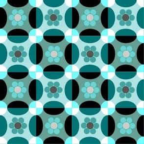 Daisies and Ovals with Squares in Teal