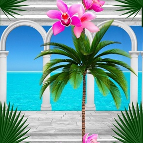 Sea,tropical,Palmtree, Arch,arches,arcade,columns,Italian style 