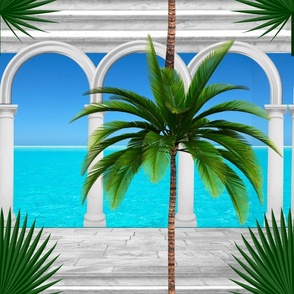 Sea,tropical,Palmtree, Arch,arches,arcade,columns,Italian style 