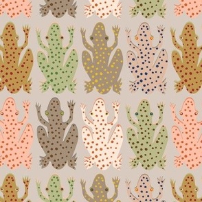 Frog leap, quirky amphibian Coordinate with dots, medium, on sandy bottom