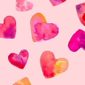 Watercolour hearts - pink
